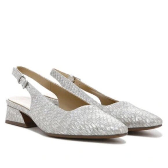 NATURALIZER Lesley Slingbacks In Pearl Metallic Snake Embossed Leather (WIDE) - Picture 1 of 7